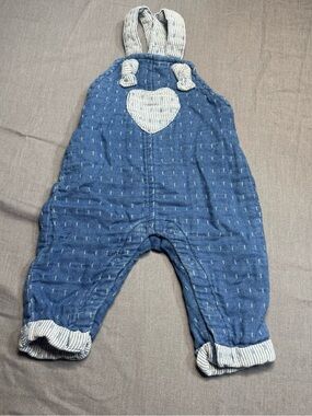 Cat & Jack Blue Quilted Overalls with Striped Heart Detail